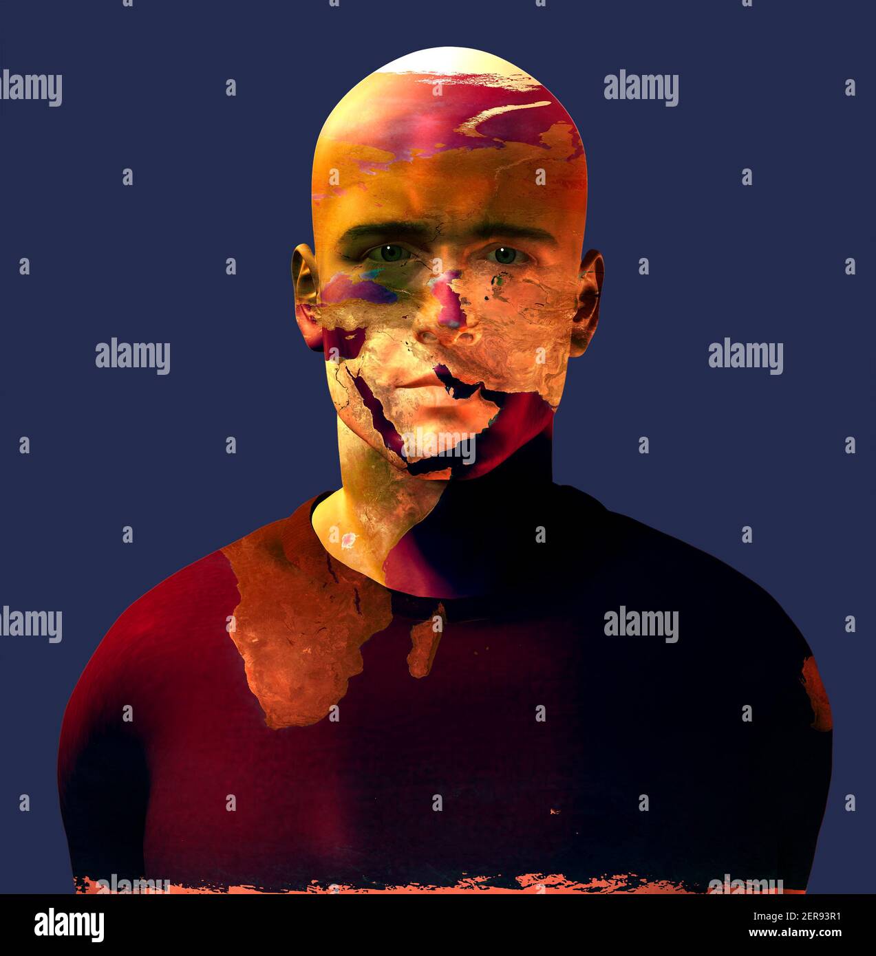 Naher Osten überlagert auf Mans Gesicht. 3D-Rendering Stockfoto