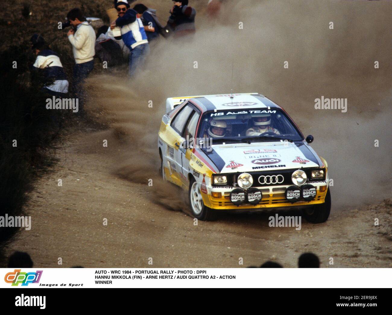 AUTO - WRC 1984 - RALLYE PORTUGAL - FOTO : DPPI - HANNU MIKKOLA (FIN) - ARNE HERTZ / AUDI QUATTRO A2 - ACTION-SIEGER Stockfoto