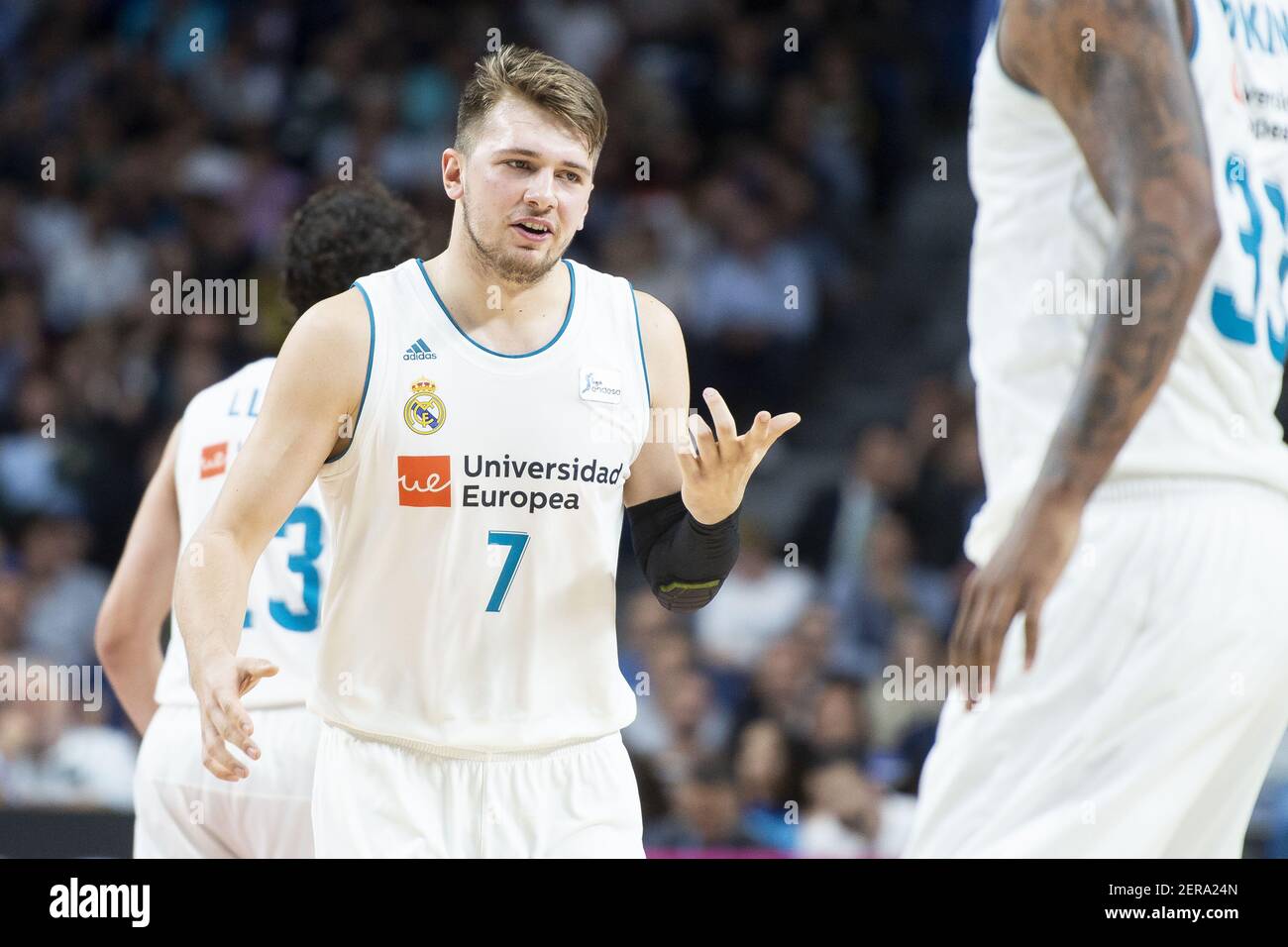Real Madrid Luka Doncic während der Liga Endesa Playoff Halbfinalspiel (3rd Spiel) zwischen Real Madrid und Herbalife Gran Canaria im Wizink Center in Madrid, Spanien. Juni 05, 2018. (Foto von BorjaB.Hojas/Alter Photos/Sipa USA) Stockfoto