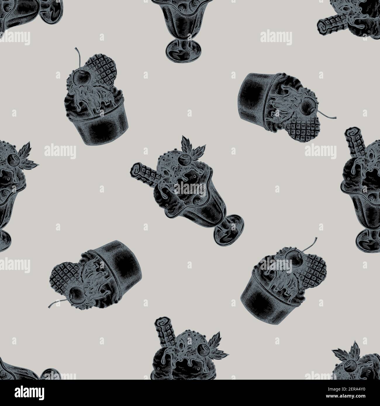 Nahtloses Muster mit handgezeichneten stilisierten Eisschüsseln Stock Vektor