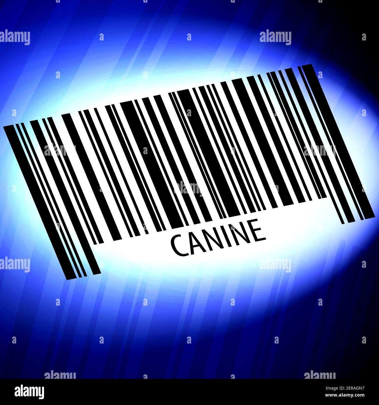 Canine - Barcode mit futuristischem blauen Hintergrund Stockfoto