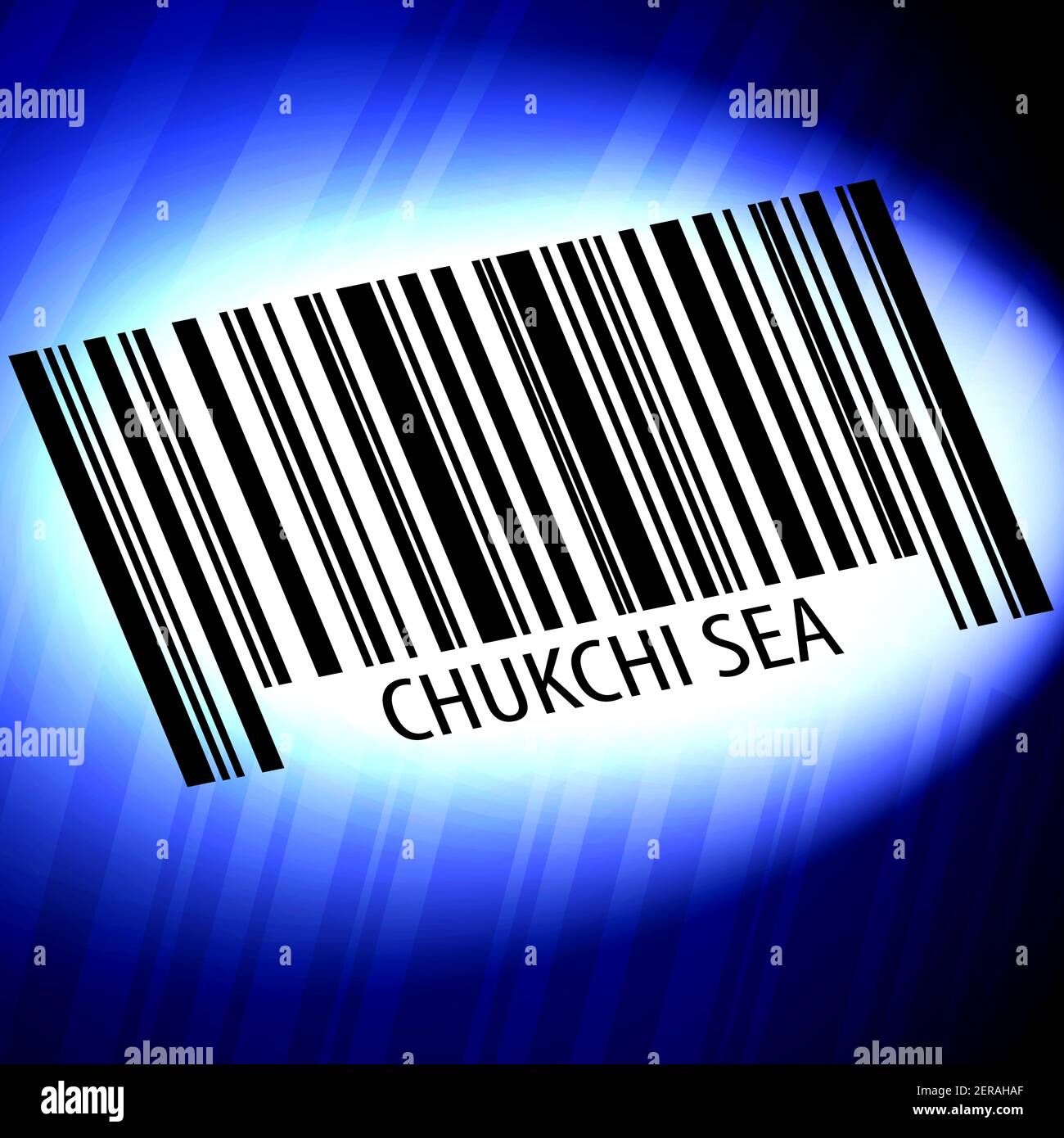 Chukchi Sea - Barcode mit futuristischem blauen Hintergrund Stockfoto
