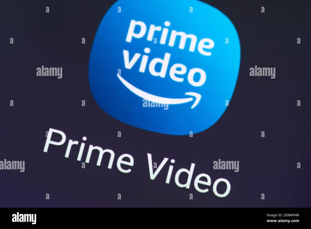 Eine Makroaufnahme der Amazon Prime Video App. Es ist ein Abo-Video-on-Demand-Over-the-Top-Streaming und Verleih-Service von Amazon.com Stockfoto
