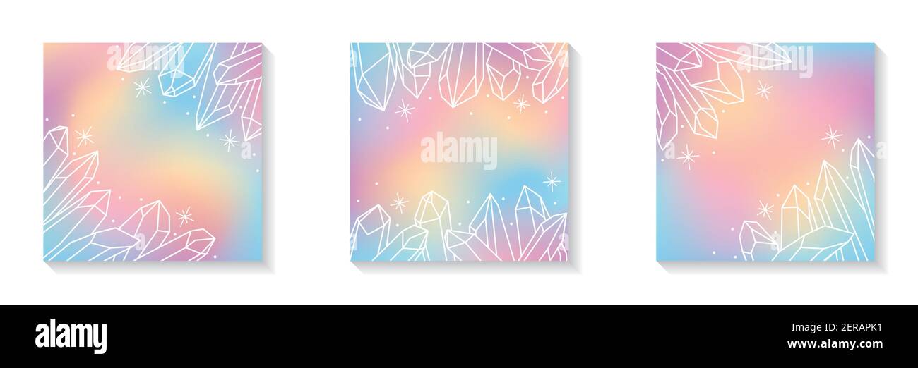 Vektor Illustrationen Social Media. Heilende Kristalle, Pastell.Abstraktion, Linart. Stock Vektor