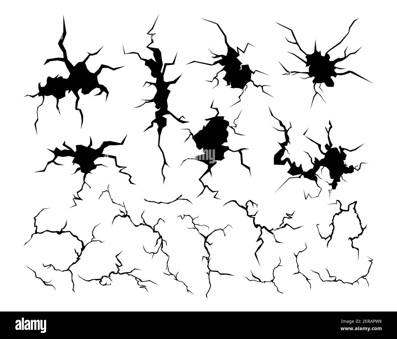 Risse gesetzt, Spalte gebrochen geknackt Zusammenbruch, Erdbeben Crash Zerstörung schwarzen Effekt Stock Vektor