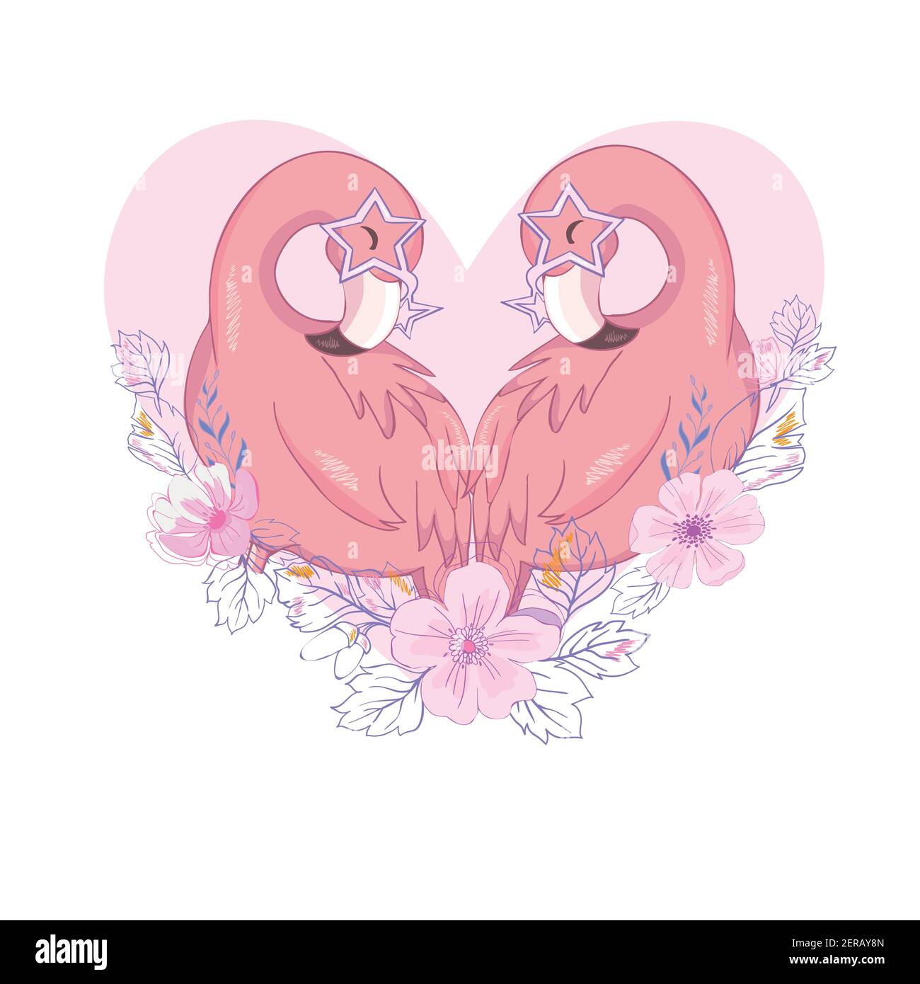 Schöne Flamingos, handgezeichnete Vektor-Illustration. Stock Vektor