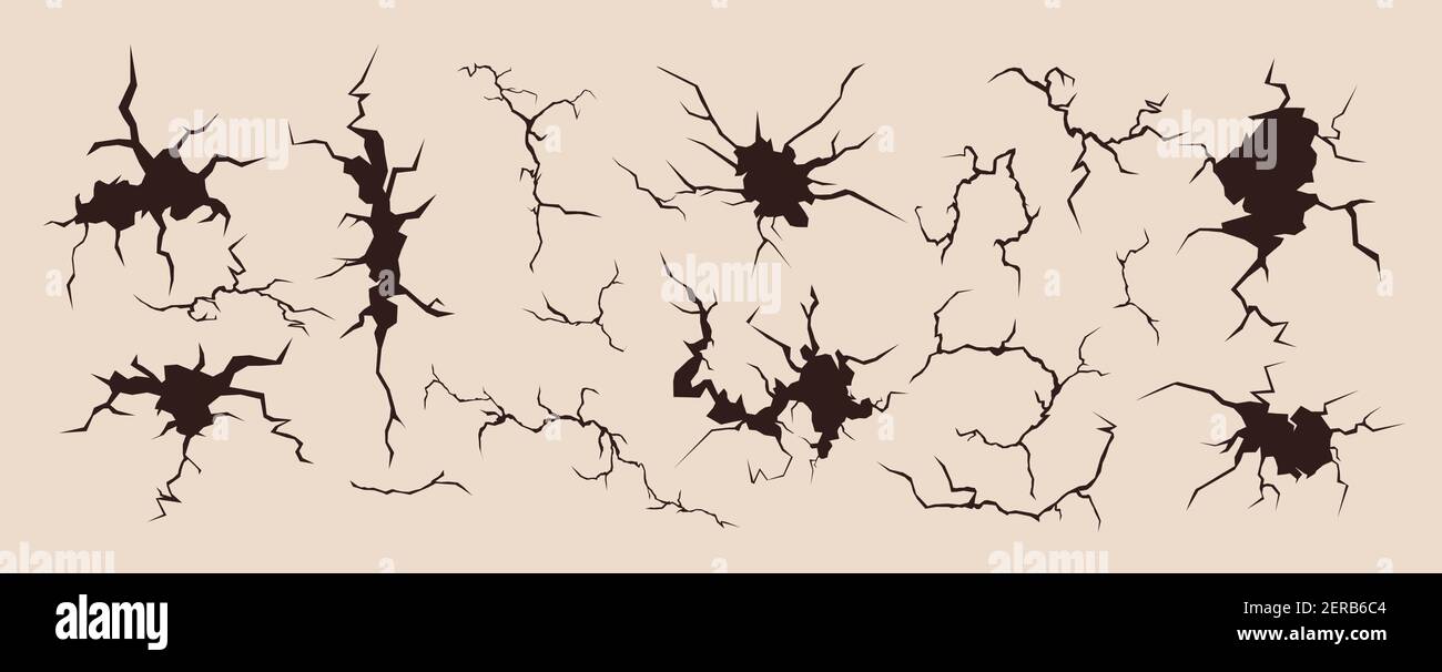 Crack, gebrochene Oberfläche gesetzt, Tinte gebrochen Rift Effekt Textur, grunge Crack Pinsel Sammlung Stock Vektor