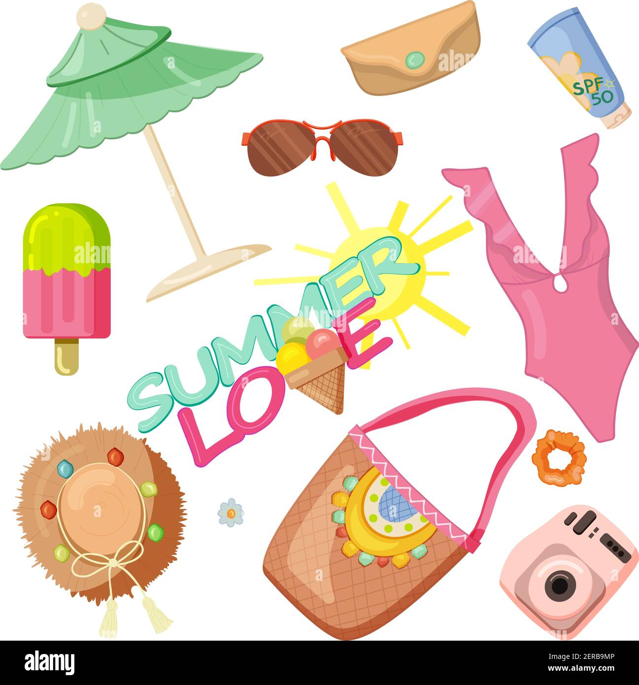 Sommer Artikel Strand Vektor-Set Stock Vektor