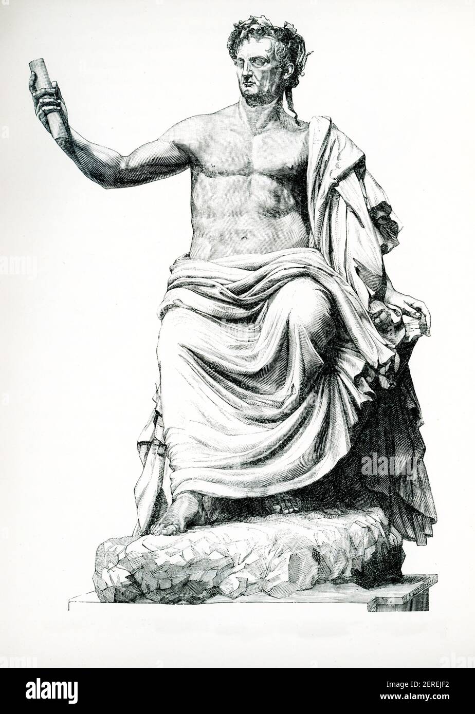 Diese Abbildung aus dem Jahr 1880s zeigt eine Statue des römischen Kaisers Nerva, die in Rom gefunden wurde. Es ist im Museum der Vatikanischen Rotunde untergebracht. Nr. 548. Nerva; war römischer Kaiser von 96 bis 98. Nerva wurde Kaiser, als er fast 66 war, nach einer Lebenszeit des imperialen Dienstes unter Nero und den Lehren der Flavian Dynastie. Unter Nero war er ein Mitglied der kaiserlichen Gefolge und spielte eine wichtige Rolle bei der Aufdeckung der pisonischen Verschwörung von 65. Stockfoto