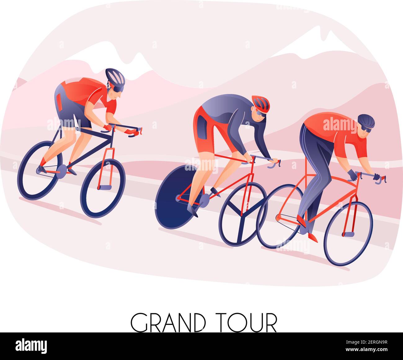 Sportler Männer im Sport tragen auf dem Fahrrad während der Radtour Auf Bergen Hintergrund Vektor-Illustration Stock Vektor