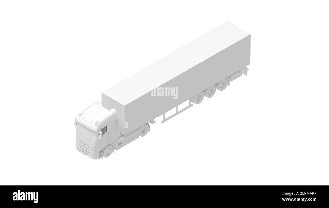 3D Rendering eines Logistik-LKW isoliert auf leerem Hintergrund weißen Raum. Stockfoto