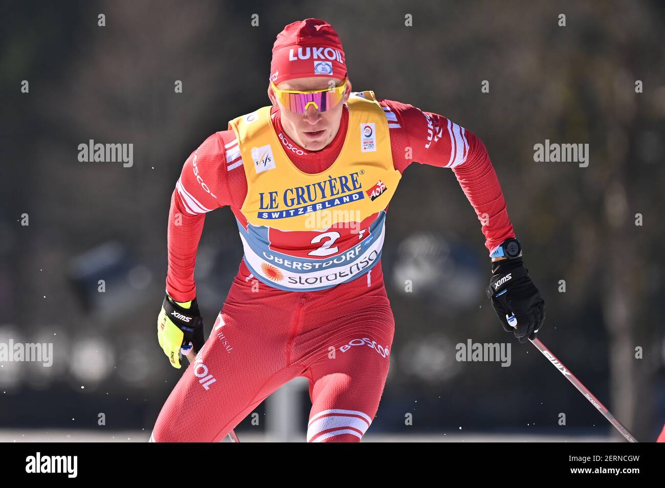Alexander BOLSHUNOV (RSF) Aktion. Langlauf Männer Team Sprint, Langlauf, Männer. FIS Nordische Skiweltmeisterschaften 2021 in Oberstdorf vom 22,02.-07,03.2021. Weltweite Nutzung Stockfoto
