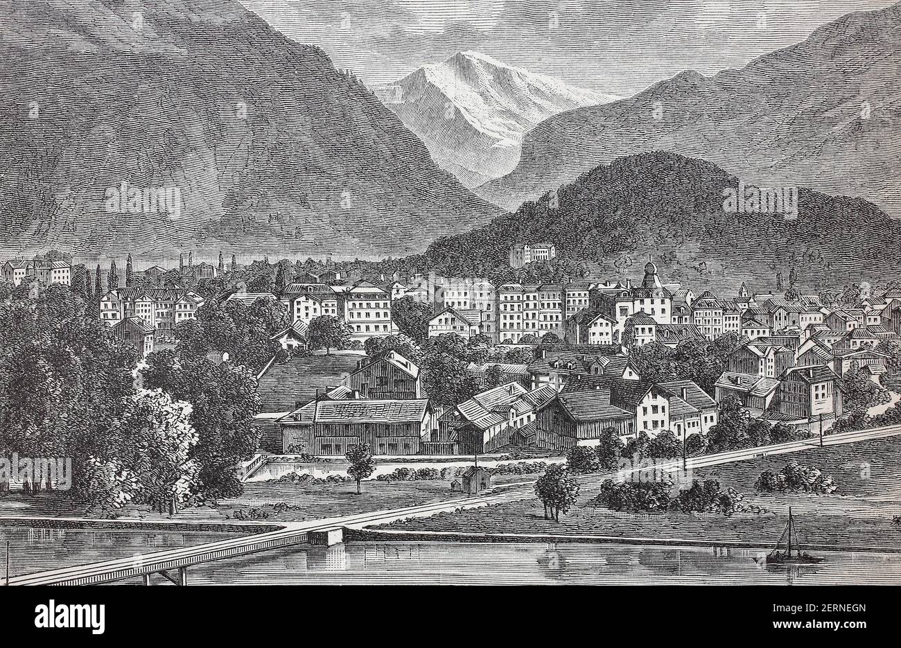 Die Stadt Interlaken in der Schweiz, 1880 / die Stadt Interlaken in der Schweiz, im Jahr 1880, Historisch, historisch, digital verbessert Vorwurf Stockfoto