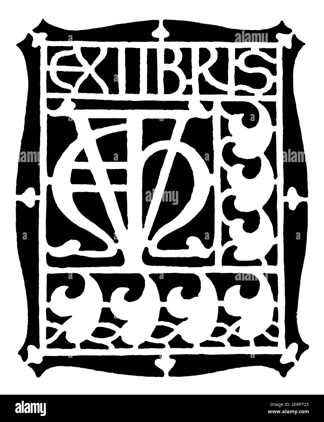 Geometrische Grafik persönliches Monogramm Bücherregal, von Architekt Arthur HalCrow Verstage of Godalming aus dem Jahr 1900 The Studio an Illustrated Magazine of Fine Stockfoto