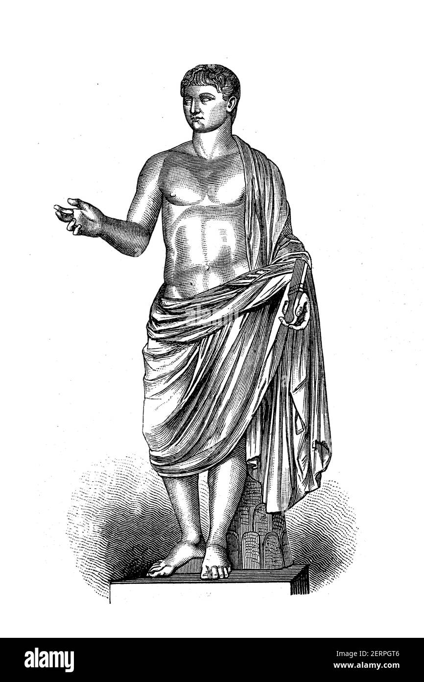 Nero Claudius Germanicus, 24. Mai 15 v. Chr. - 10. Oktober 19 n. Chr., war ein römischer General bekannt für seine Feldzüge in Germania, Bildsäule im Louvre Muse Stockfoto