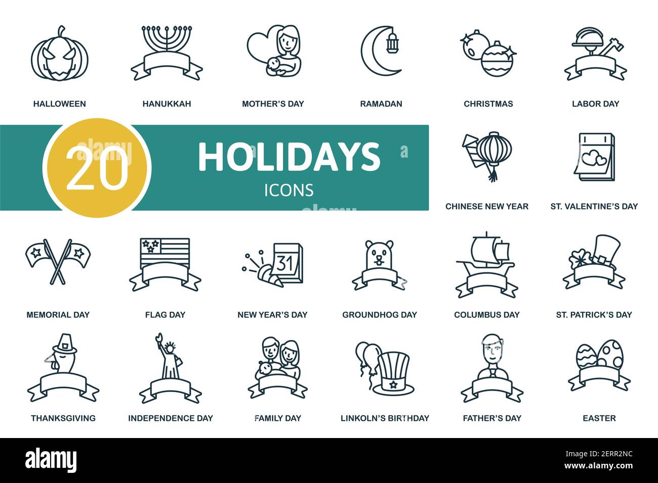 Symbol für Urlaub eingestellt. Enthält editierbare Symbole hollidays Thema wie Groundhog Tag, lincoln Geburtstag, st. patrick's Tag und mehr. Stock Vektor