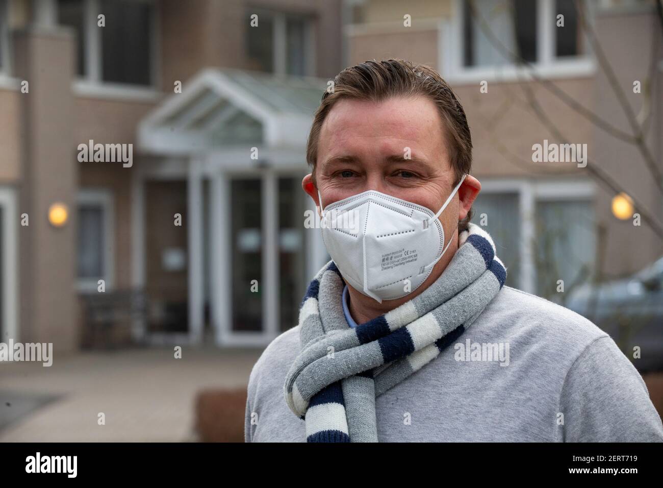 Christophe Fillieux ist im Pflegeszentrum Wielant in Ingooigem, Anzegem, Montag, 01. März 2021 abgebildet. Das Haus wird von einem Ausbruch der getroffen Stockfoto