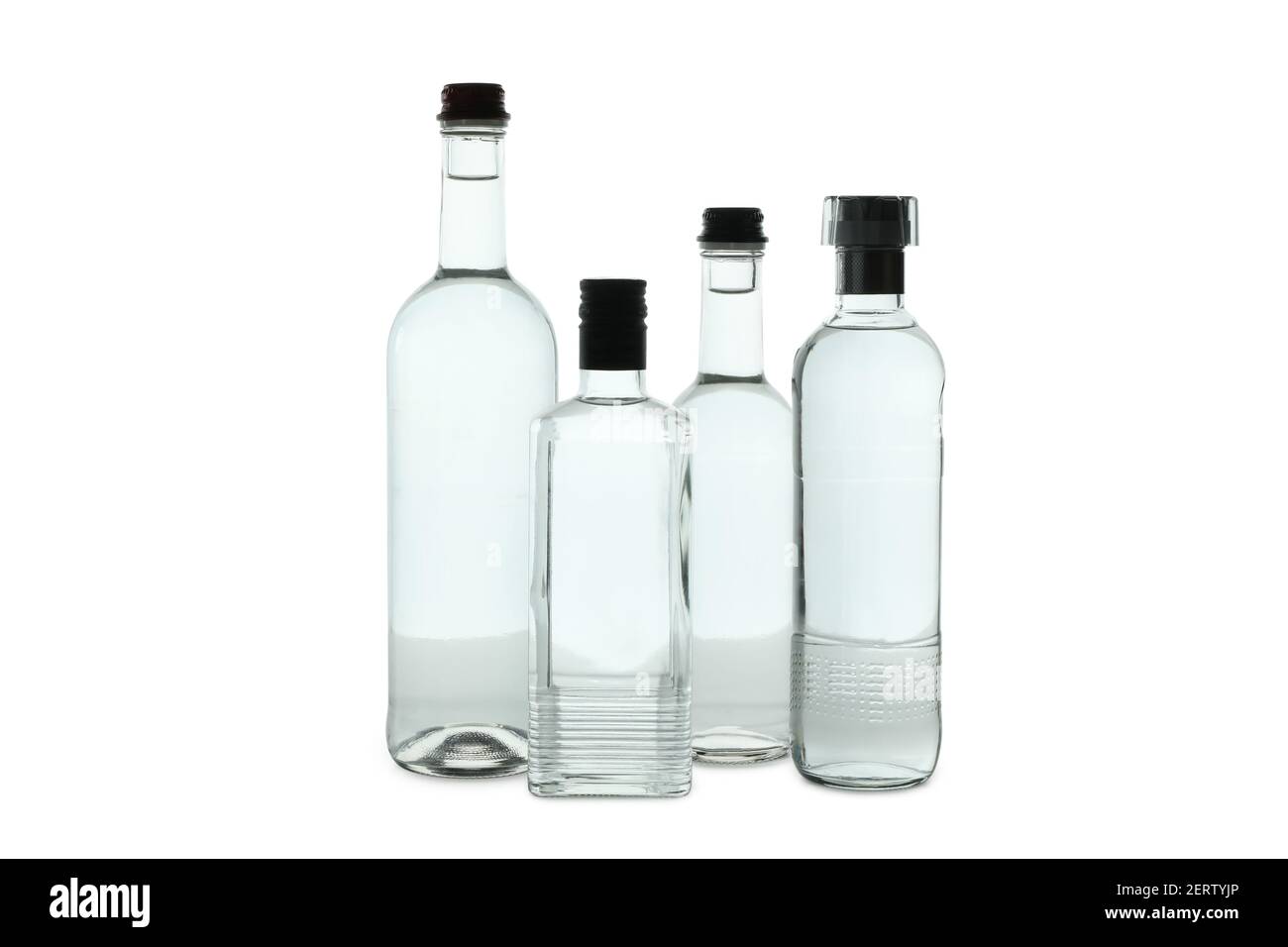 Leere Flaschen Wodka isoliert auf weißem Hintergrund Stockfoto