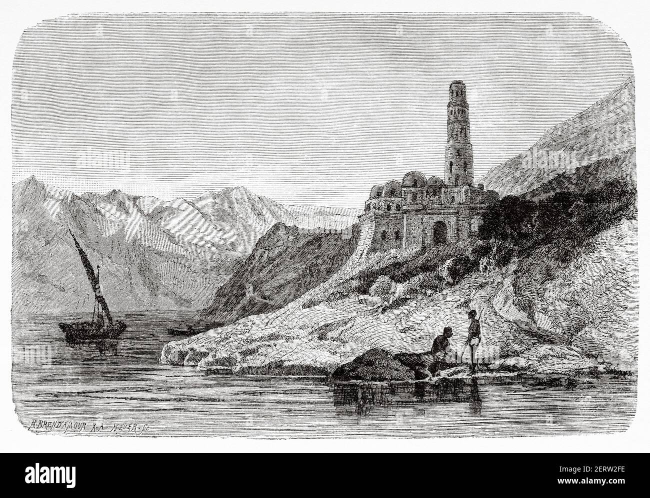 Ruinen eines antiken koptischen Klosters in der Nähe von Philae, Ägypten im XIX Jahrhundert. Afrika. Alte 19th Jahrhundert gravierte Illustration, El Mundo Ilustrado 1881 Stockfoto