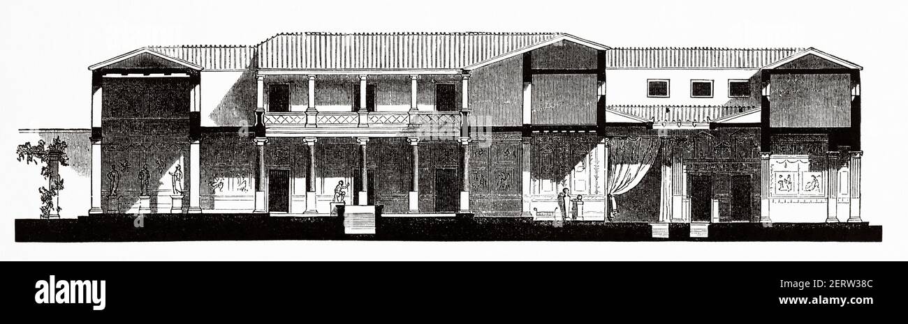 Innenhof eines antiken römischen Hauses, Italien. Europa. Alte XIX Jahrhundert gravierte Illustration, El Mundo Ilustrado 1880 Stockfoto