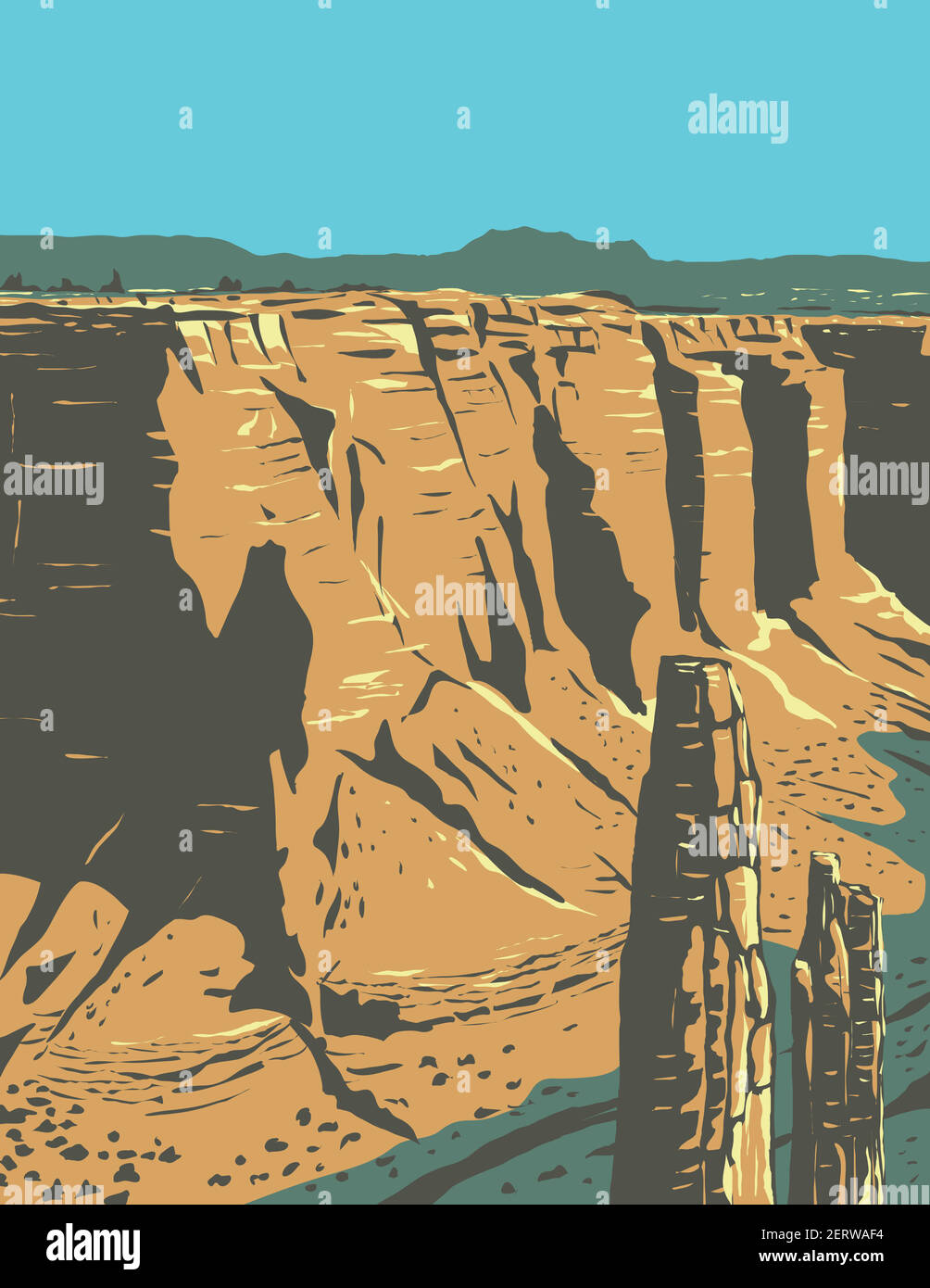 WPA Plakatkunst des Spider Rock, ein Sandsteinturm in Canyon de Chelly National Monument auf Navajo Stammesland in Arizona USA in Werke PR Stock Vektor