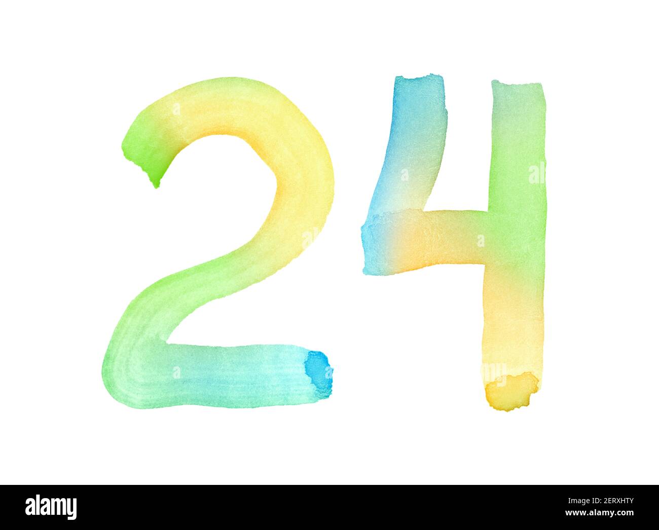 Aquarellnummern, handgezeichnet mit dem Pinsel. Mehrfarbiges Vintage-Symbol. Vorlage für Grüße, Design, Postkarten, Dekoration. Stockfoto