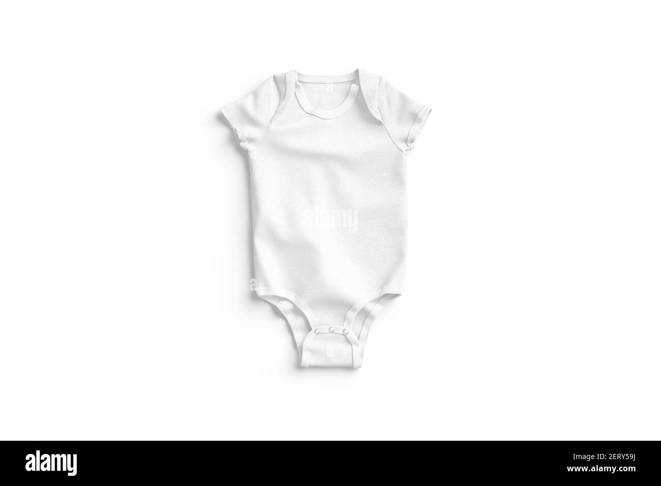Blank weiß Halb Sleeve Baby Bodysuit Mockup liegend, Draufsicht, 3D Rendering. Leerer kleiner Textil-Jumpsuit mit Knöpfen, isoliert. Kriechgang beseitigen Stockfoto