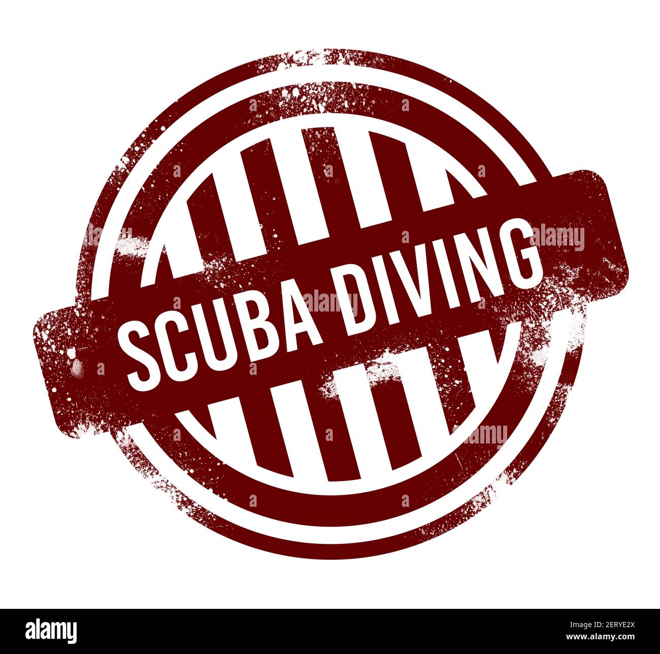Scuba Diving - roter runder Grunge-Knopf, Stempel Stockfoto