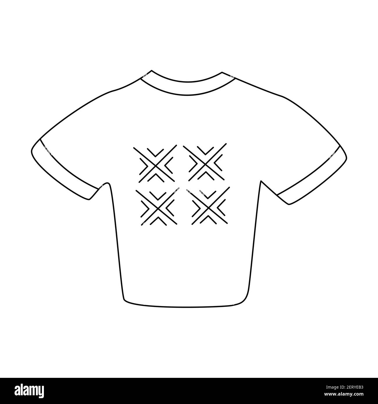 3/4-T-Shirt mit abstraktem geometrischem Druck. Skandinavischer Druck. Schwarz-Weiß-Vektor isolierte Illustration im Doodle-Stil Stock Vektor