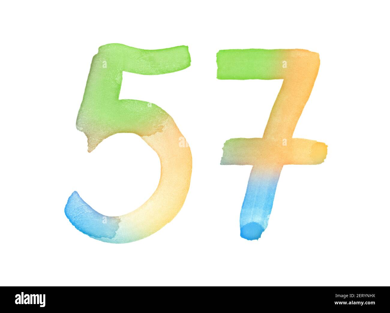 Aquarellnummern, handgezeichnet mit dem Pinsel. Mehrfarbiges Vintage-Symbol. Vorlage für Grüße, Design, Postkarten, Dekoration. Stockfoto