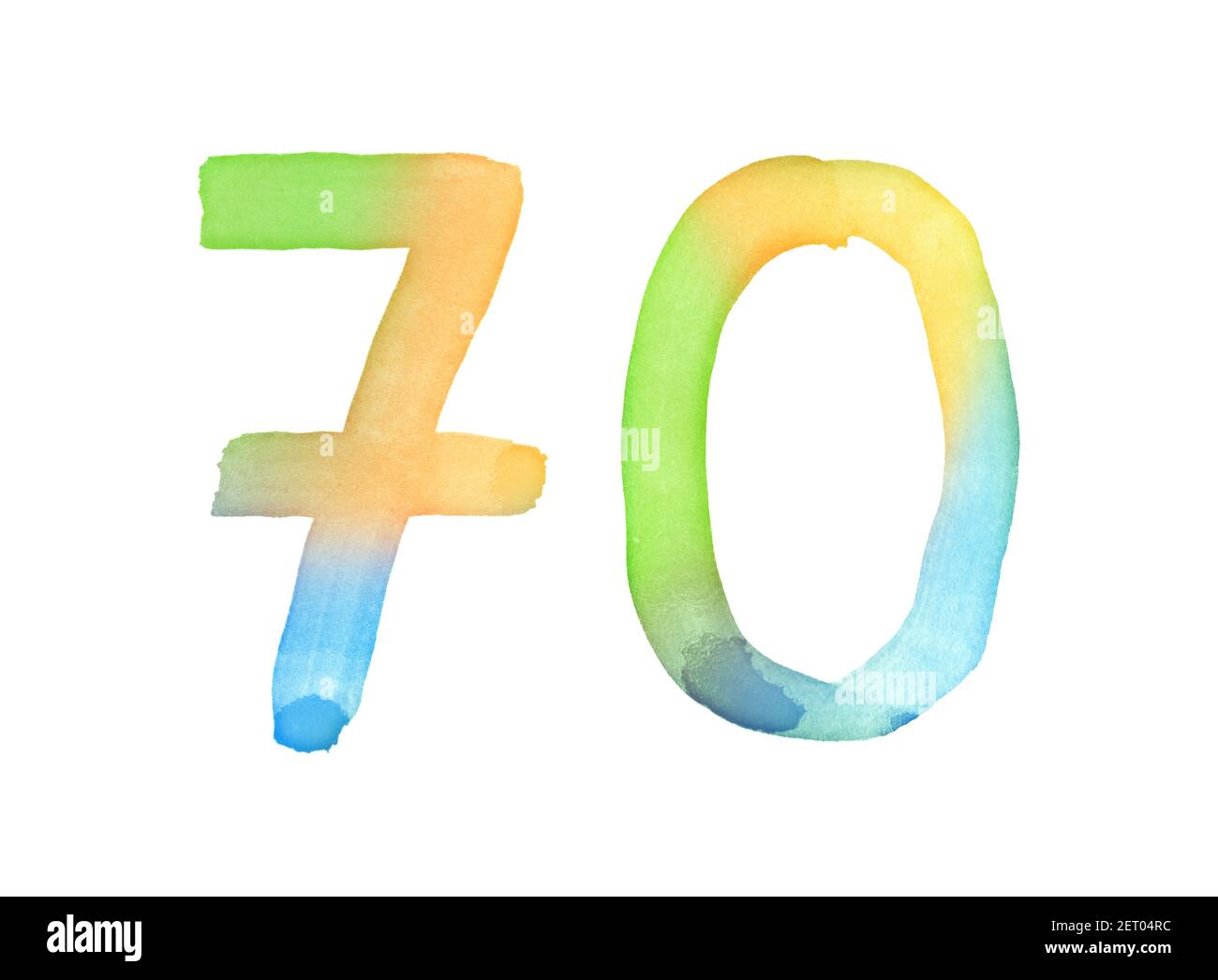 Aquarellnummern, handgezeichnet mit dem Pinsel. Mehrfarbiges Vintage-Symbol. Vorlage für Grüße, Design, Postkarten, Dekoration. Stockfoto