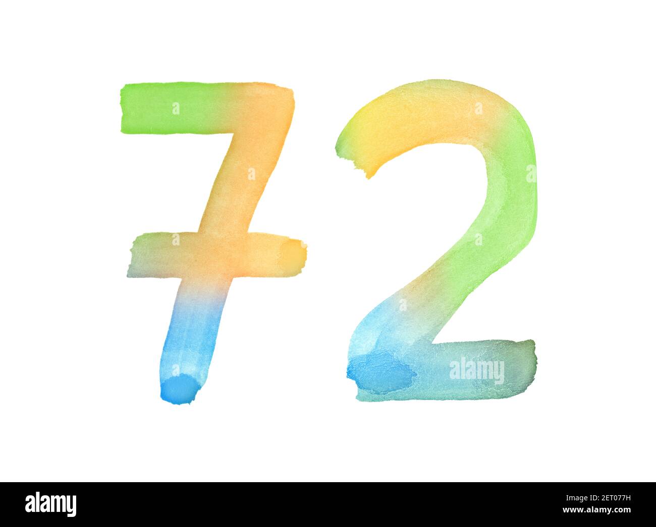 Aquarellnummern, handgezeichnet mit dem Pinsel. Mehrfarbiges Vintage-Symbol. Vorlage für Grüße, Design, Postkarten, Dekoration. Stockfoto