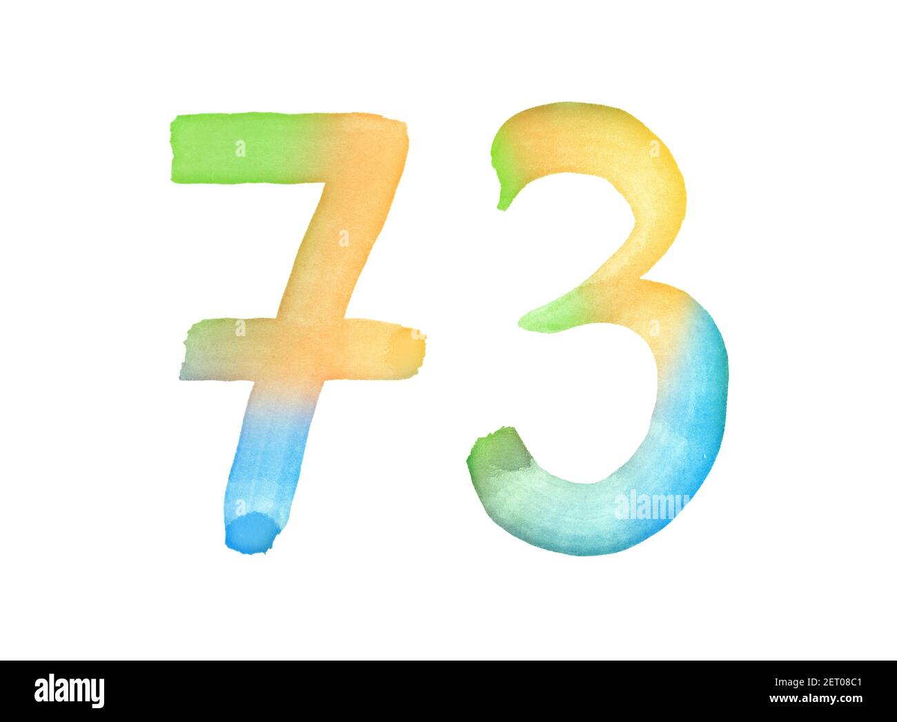 Aquarellnummern, handgezeichnet mit dem Pinsel. Mehrfarbiges Vintage-Symbol. Vorlage für Grüße, Design, Postkarten, Dekoration. Stockfoto