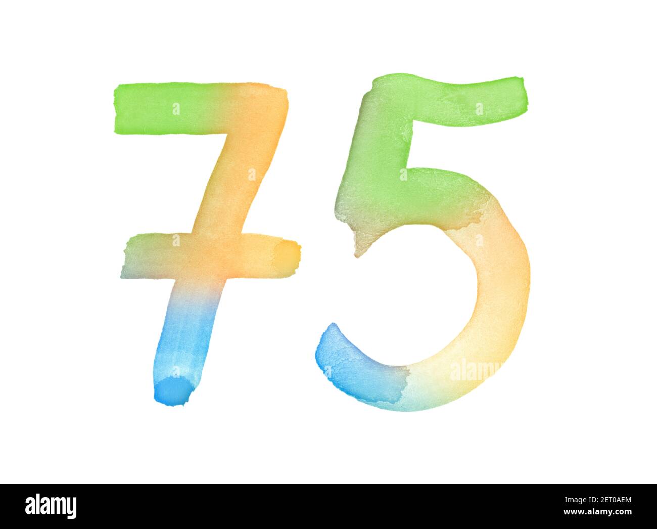 Aquarellnummern, handgezeichnet mit dem Pinsel. Mehrfarbiges Vintage-Symbol. Vorlage für Grüße, Design, Postkarten, Dekoration. Stockfoto