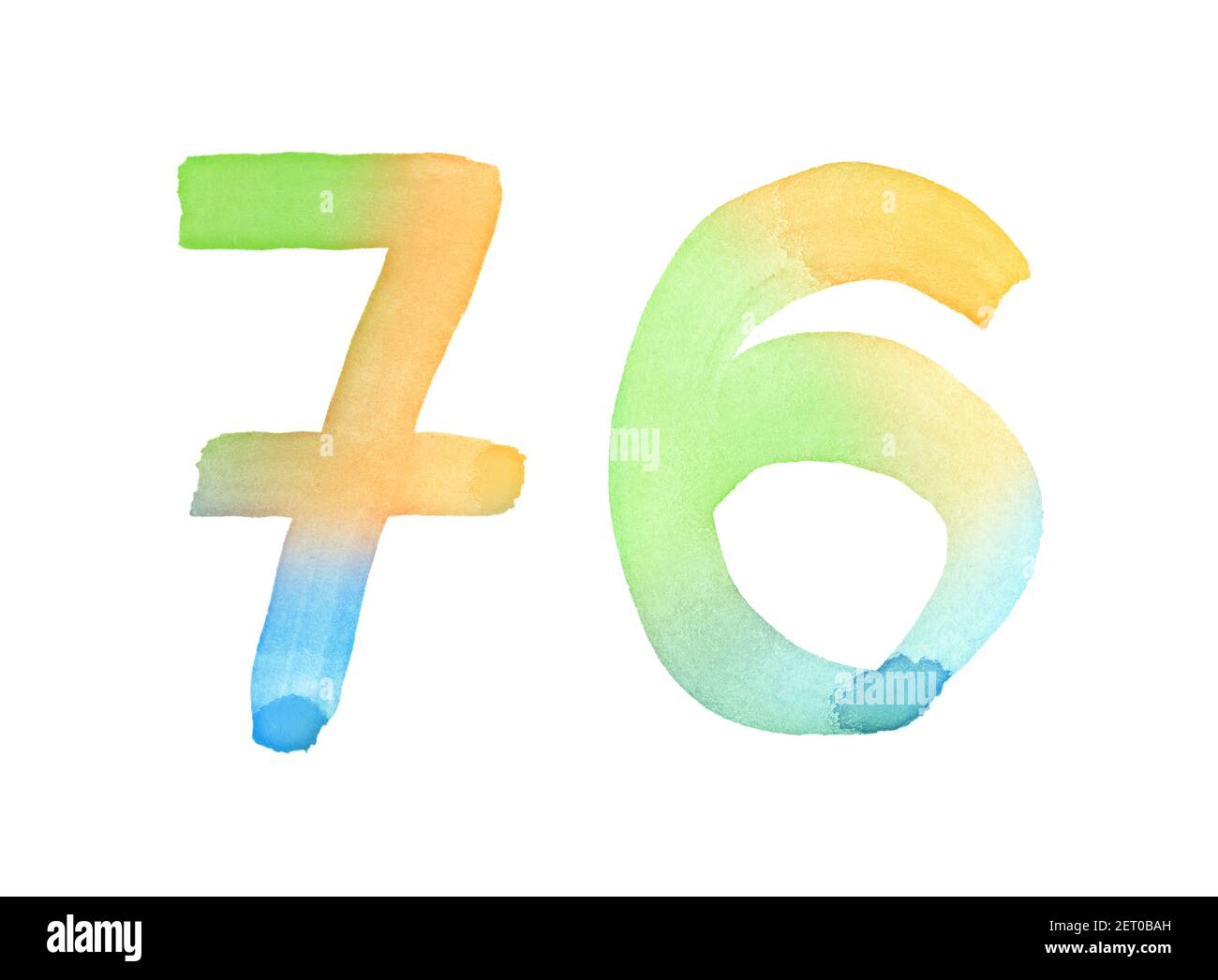 Aquarellnummern, handgezeichnet mit dem Pinsel. Mehrfarbiges Vintage-Symbol. Vorlage für Grüße, Design, Postkarten, Dekoration. Stockfoto