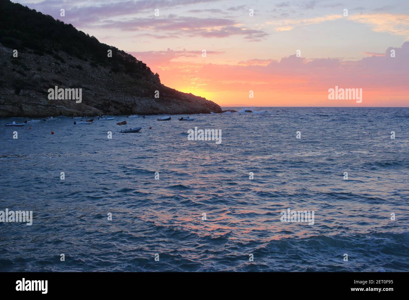 Sonnenuntergangspanorama auf der Insel Elba, Toskana, Italien Stockfoto
