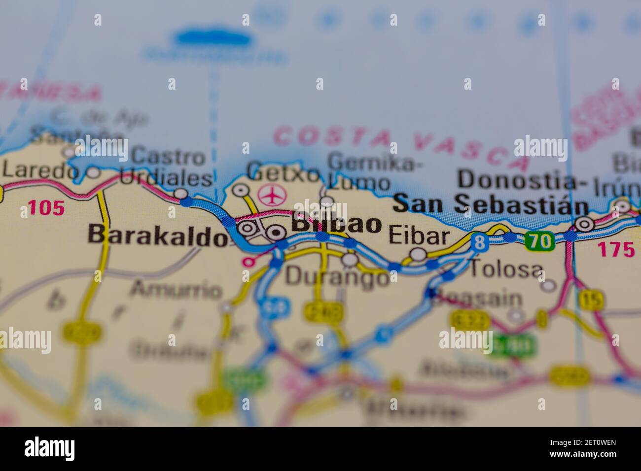 Bilbao wird auf einer Straßenkarte oder Geografie-Karte angezeigt Stockfoto