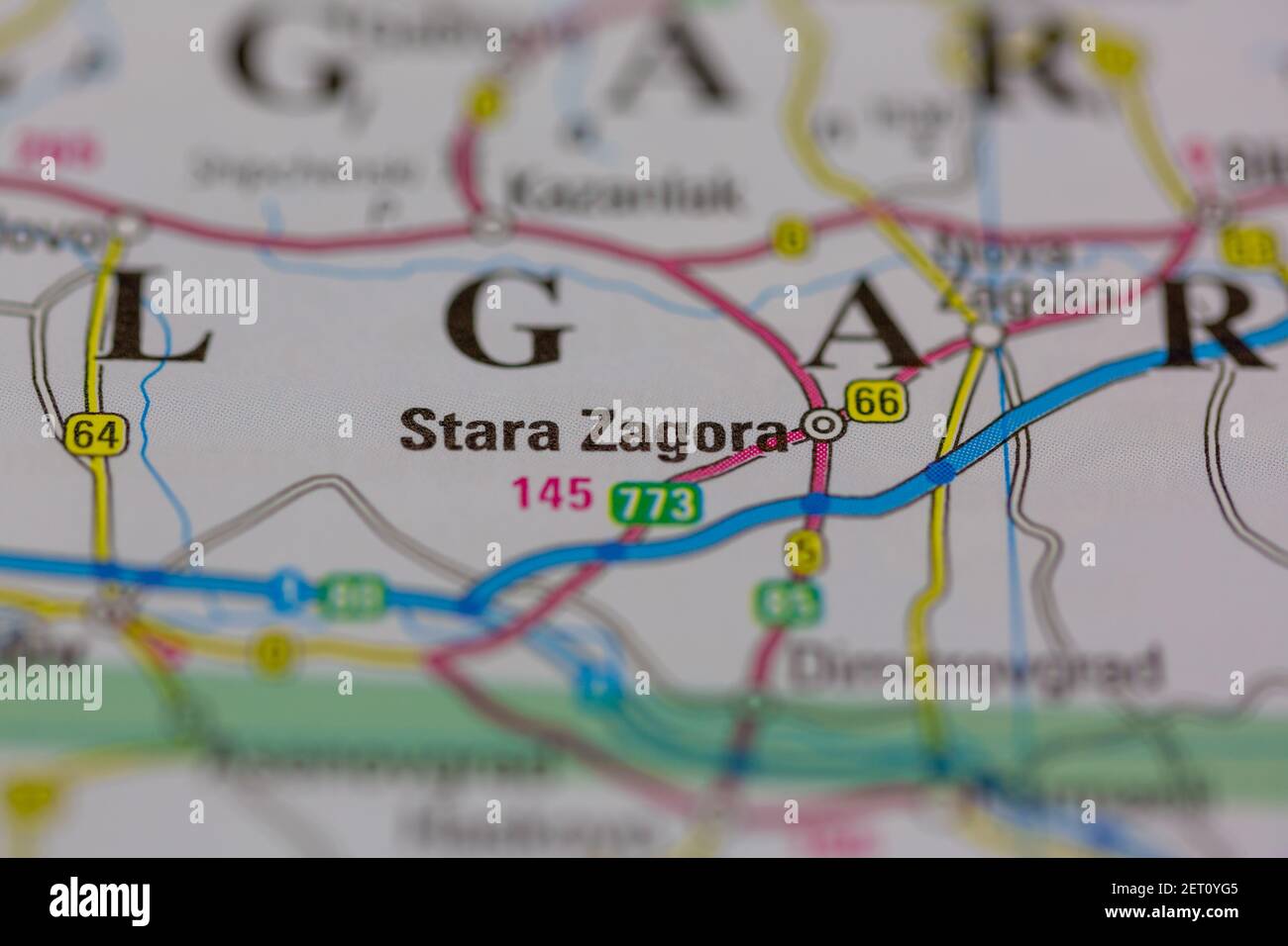 Stara Zagora wird auf einer Straßenkarte oder Geografie-Karte angezeigt Stockfoto