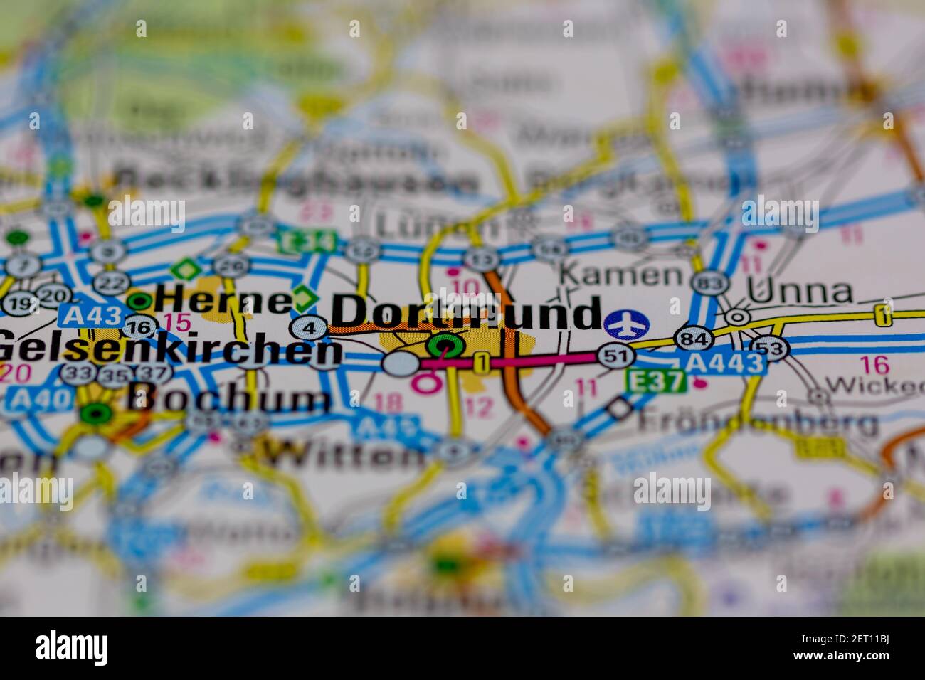Dortmund wird auf einer Straßenkarte oder Geografie-Karte angezeigt Stockfoto
