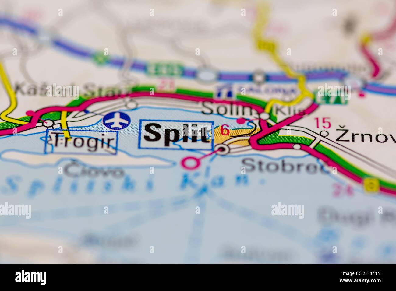 Split wird auf einer Straßenkarte oder Geografie-Karte angezeigt Stockfoto