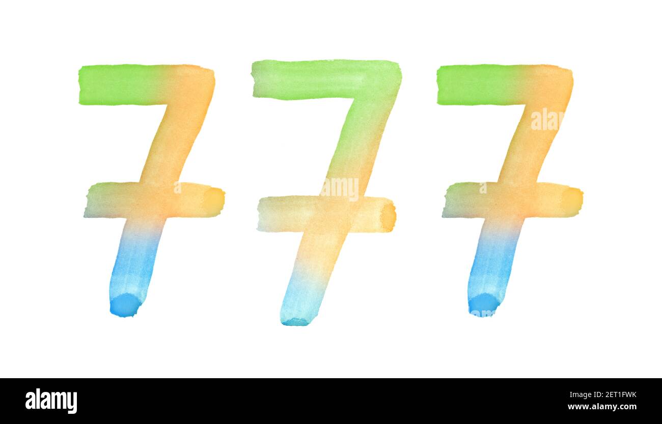 Aquarellnummern, handgezeichnet mit dem Pinsel. Mehrfarbiges Vintage-Symbol. Vorlage für Grüße, Design, Postkarten, Dekoration. Stockfoto