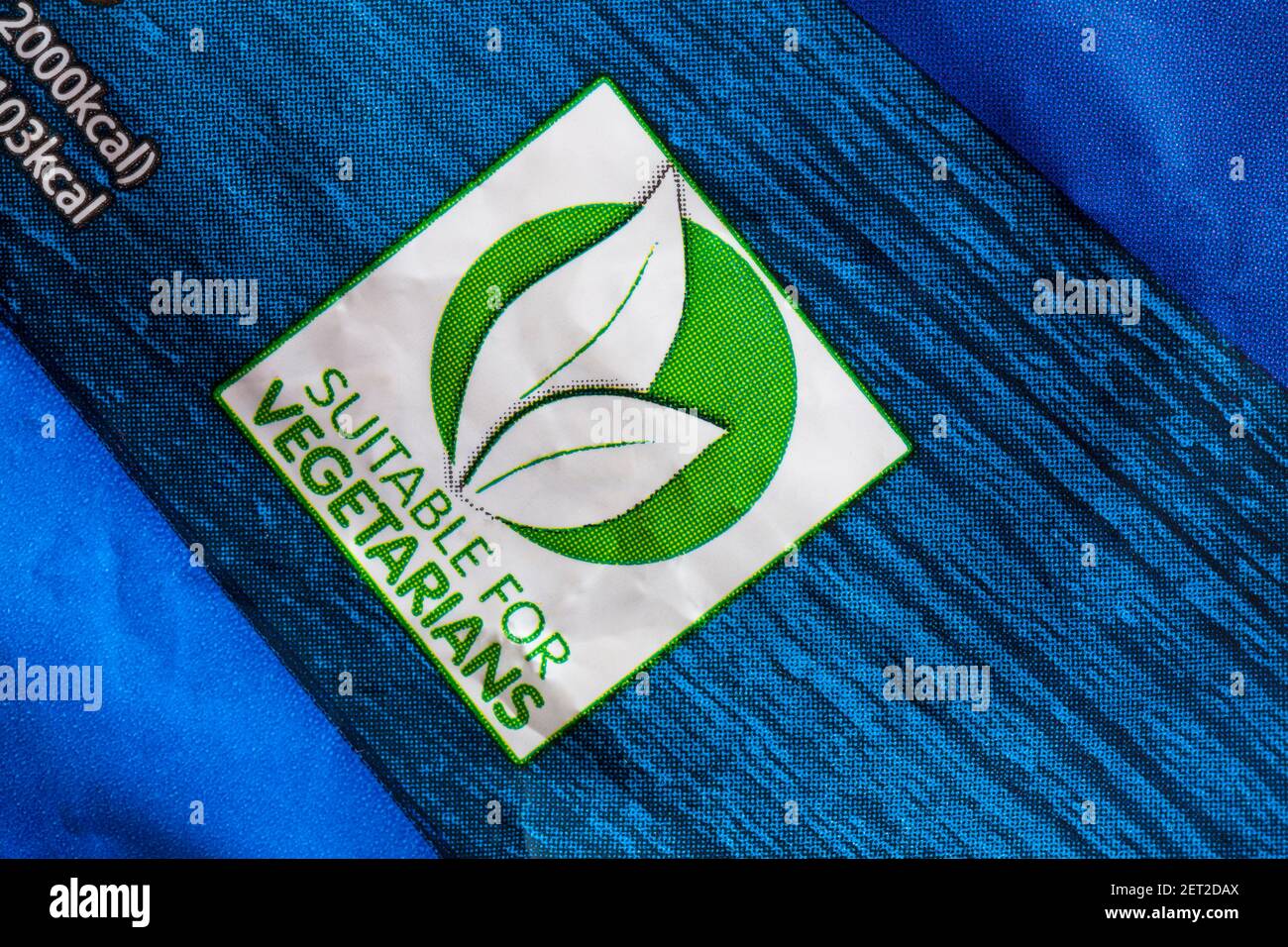 Geeignet für Vegetarier Symbol Logo Detail auf Packung Tante Bessie's knusprige und flauschige Krawatten Stockfoto