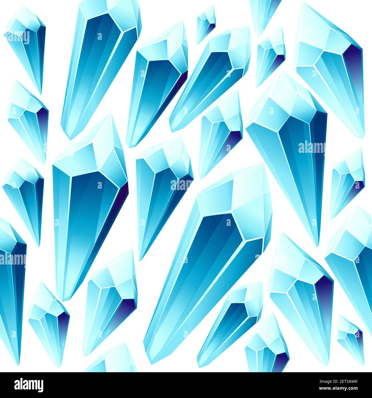 Nahtloses Muster blaue Farbe großen Glanz Mineral Erz flach Vektor Abbildung auf weißem Hintergrund Cartoon-Stil Design-Artikel für Spiele Stock Vektor