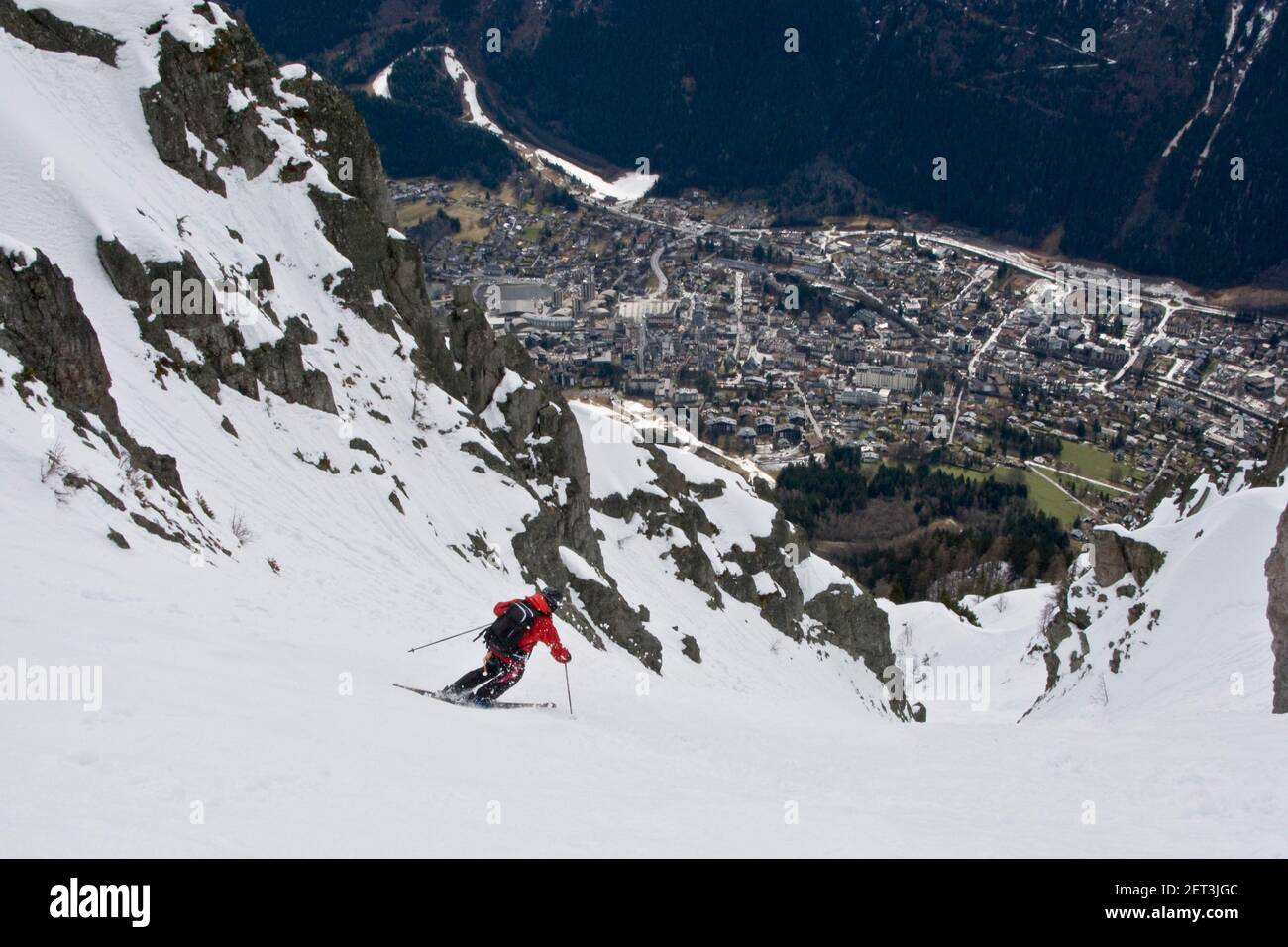 Extrem Skifahren in ENSA Couloir über Chamonix in Frankreich Stockfoto