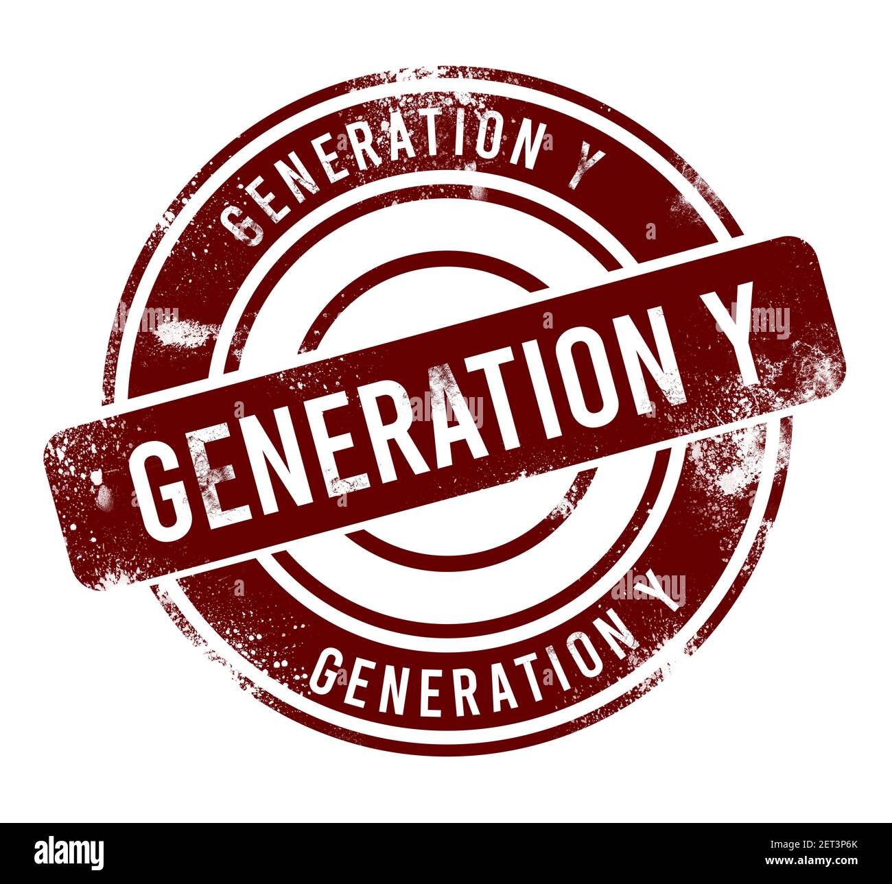 Generation Y - roter runder Grunge-Knopf, Stempel Stockfoto