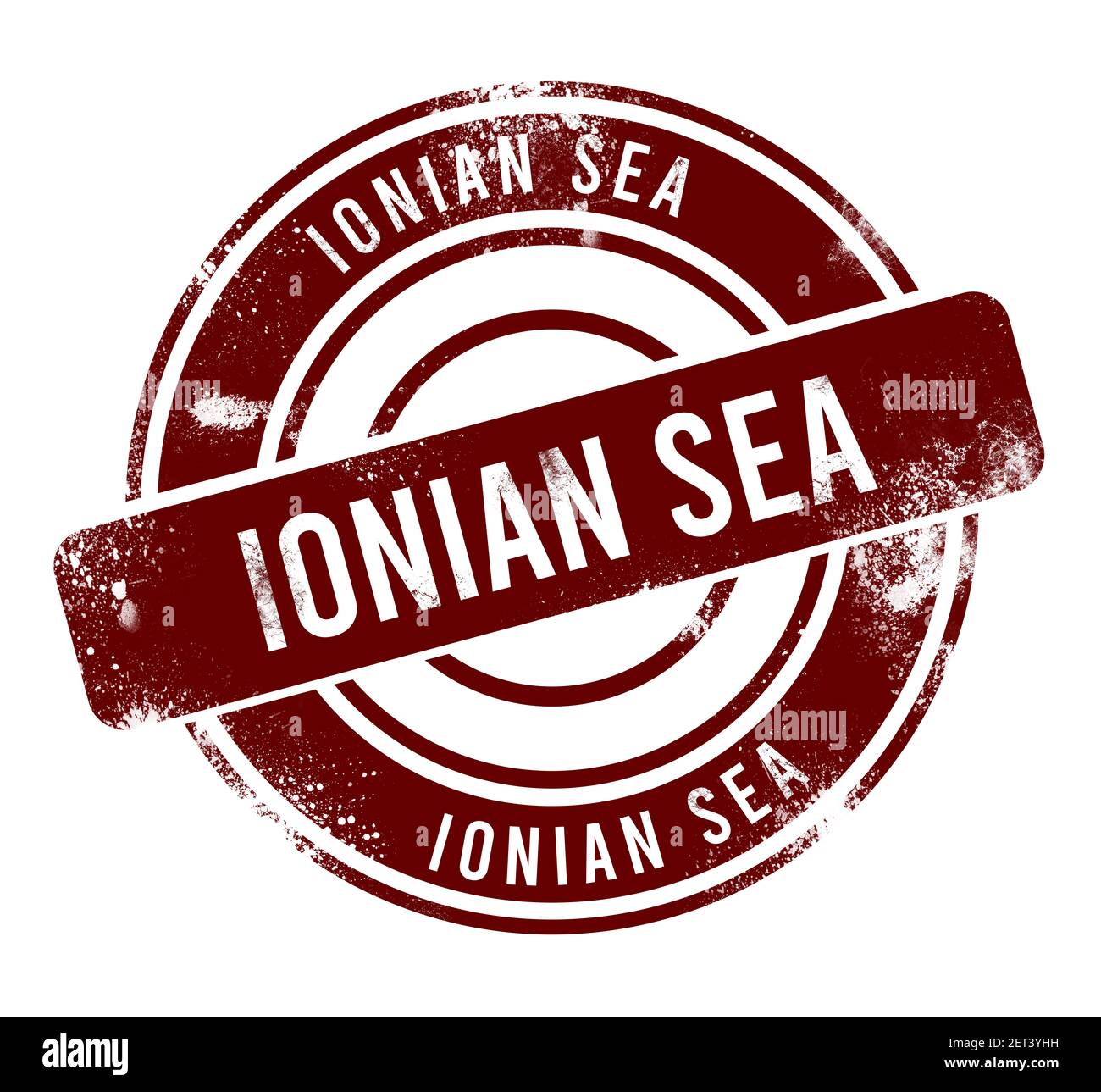 Ionisches Meer - roter runder Grunge-Knopf, Stempel Stockfoto