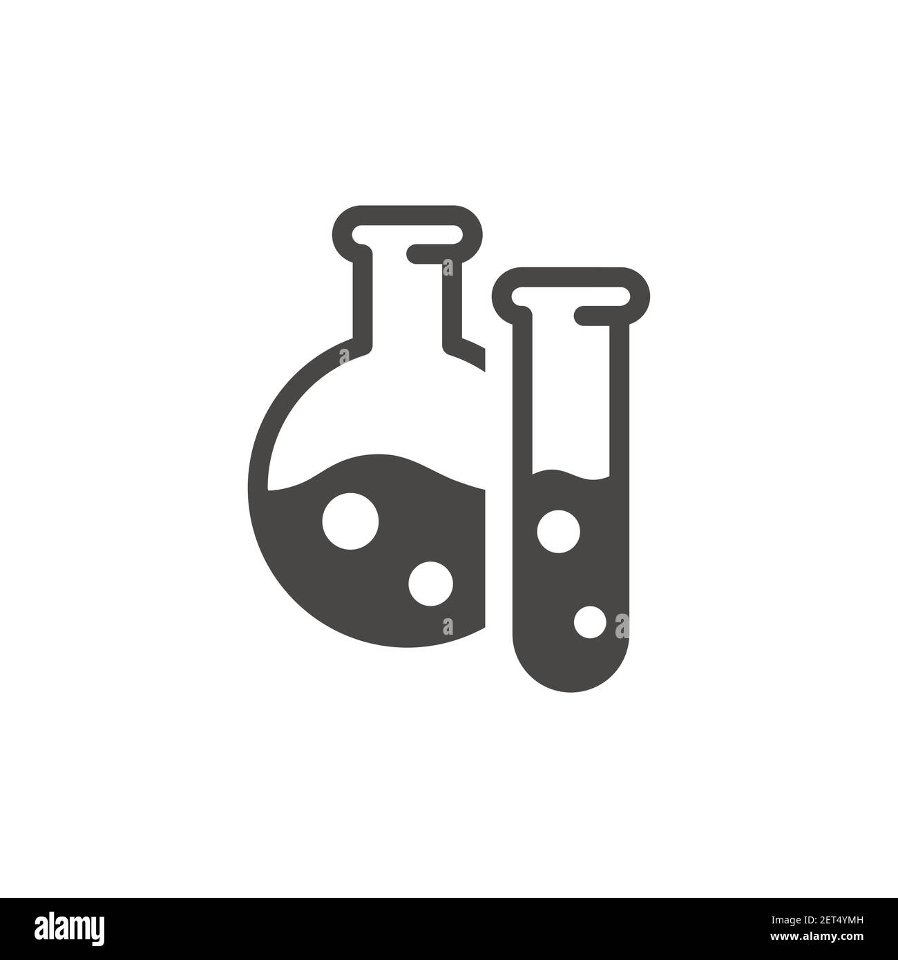 Schwarzes Vektorsymbol für Reagenzgläser im Chemielabor. Laborflasche, Wissenschaftssymbol. Stock Vektor