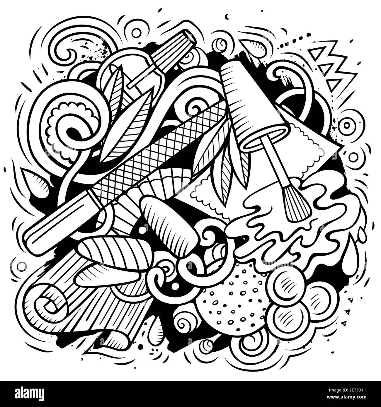 Nagelstudio handgezeichnete Vektor-Doodles Illustration. Maniküre-Design. Schönheit Elemente und Objekte Cartoon Hintergrund. Linie Kunst lustige Bild. Alle Elemente Stock Vektor