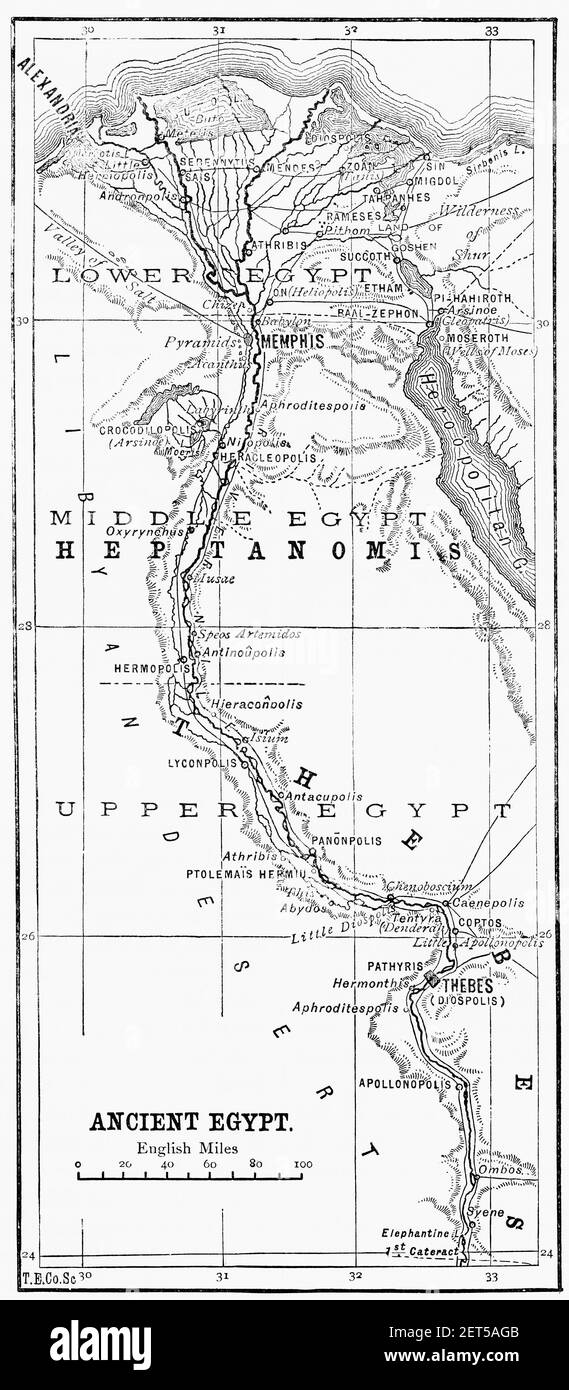 Aegyptus Inferior I Alte historische Landkarte 1898: Das Alte Ägypten B14 