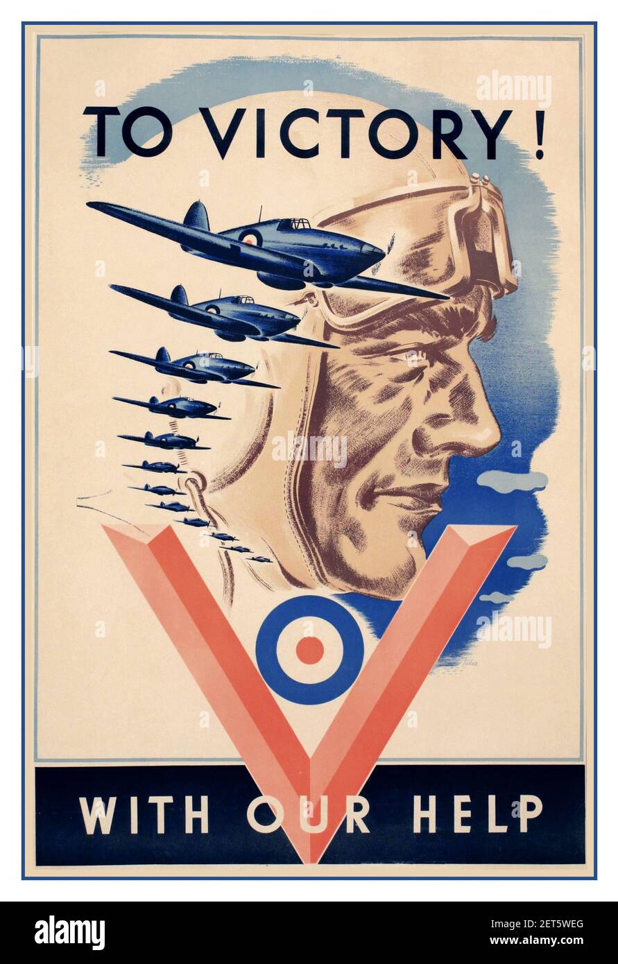 VINTAGE WW2 PROPAGANDA POSTER zu Victory! Vintage Poster (Künstler: Taber) Kanada c.. 1941 mit unserer britischen Hilfe mit der Lieferung von Hawker Hurricanes gespendet, um Kanadas Kriegsanstrengungen...gedruckt von Massey-Harris für den Vertrieb in England c,1940s WW2 Zweiten Weltkrieg Taber (Daten unbekannt) an Victory - mit unserer Hilfe Hurricanes, original Poster gedruckt von Massey Harris Press, Toronto Kanada 1941 Stockfoto